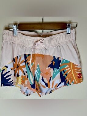 Roxy SMALL Pink High Rise Elastic Waist - Floral Activewear Shorts - 2” Inseam